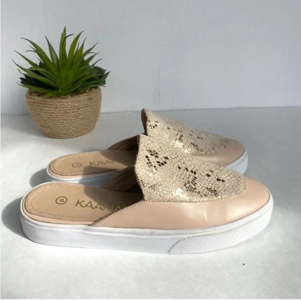 Kaanas Metallic Crackle Slide Sneakers Nude Pink Platform Mules Size 6 Revolve